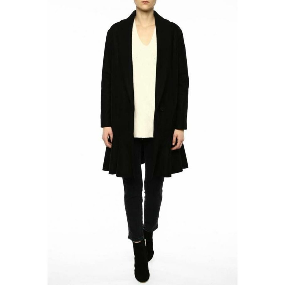 ๐ ALLSAINTS Grace Coat Italian Wool Ruffle Black X-Small - Picture 2 of 13